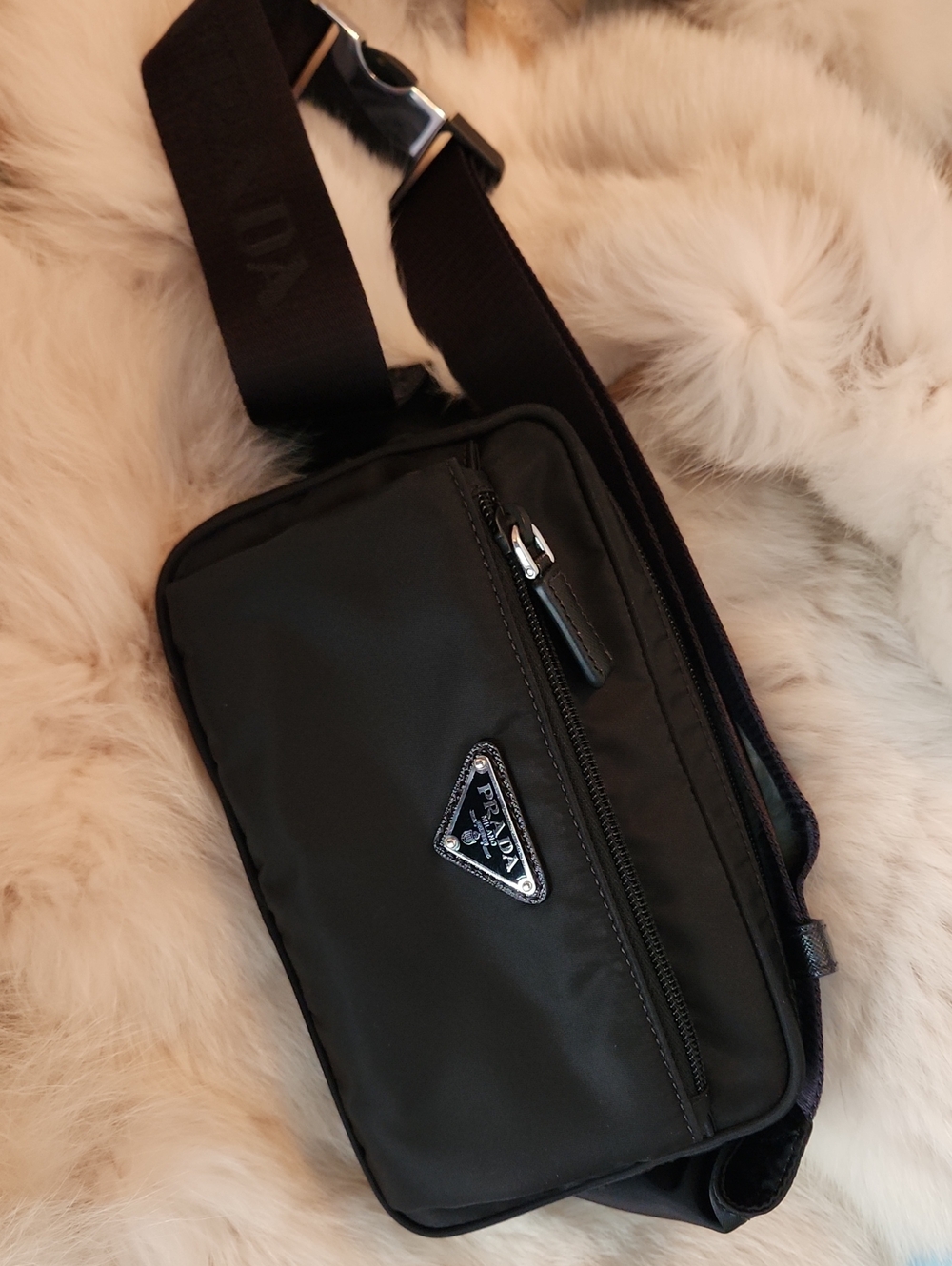 Prada Black Nylon Belt Bag with Triangle Logo